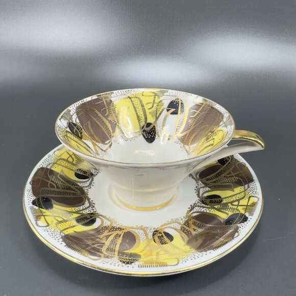Fine Bavaria German Porcelain Trio Plate Saucer And Teacup Set Heavy Gold Yellow - Picture 14 of 16